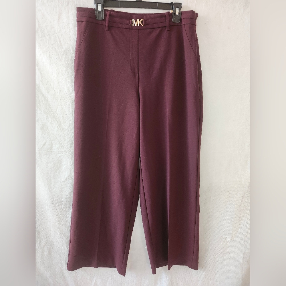 MICHAEL Michael Kors High-rise Cropped Wide-leg Cordovan Pants In Size 12
